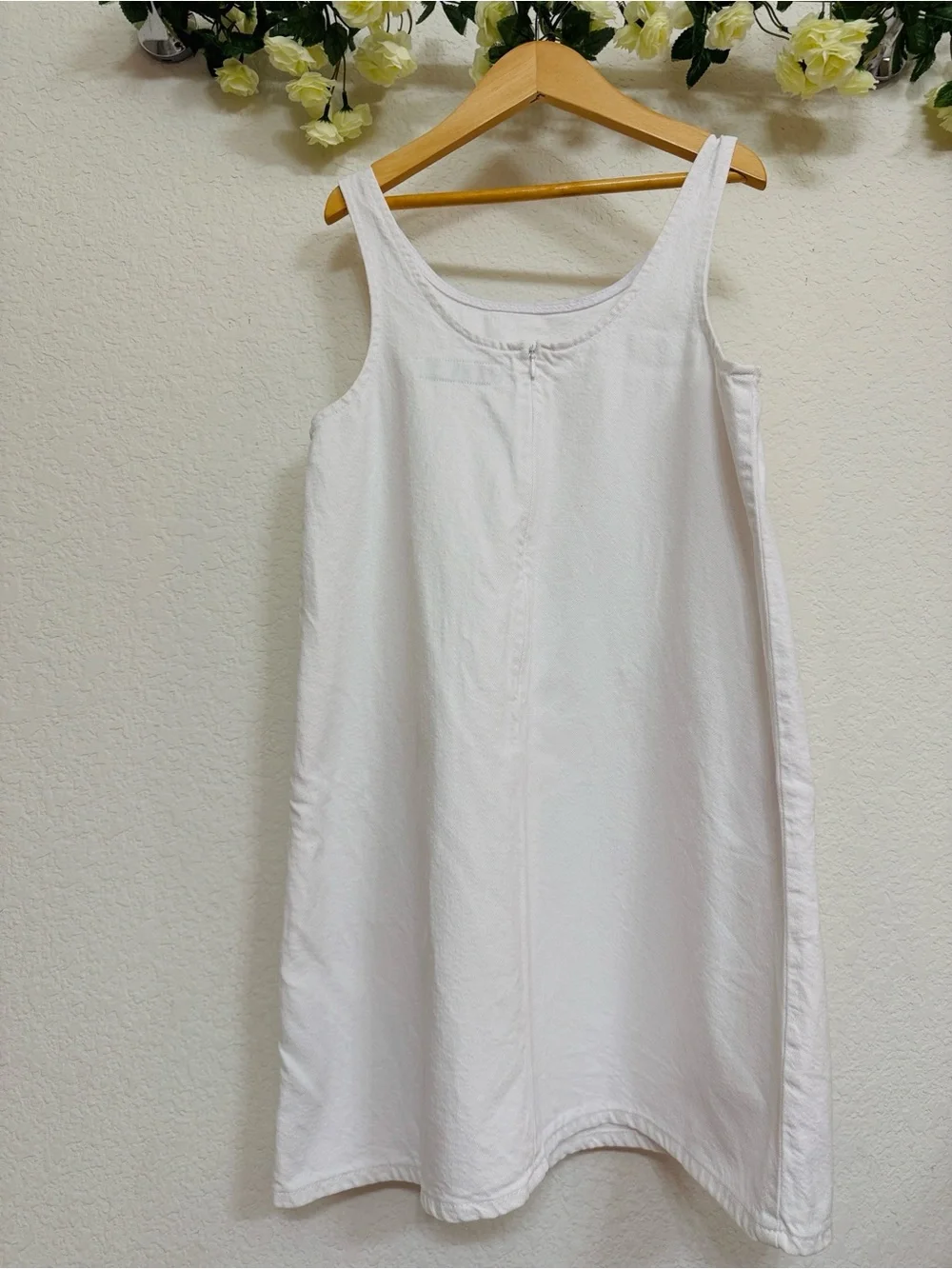 Zara • White Denim Overall Dress with Embroidered Pocket Detail